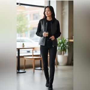 Dialogue Black Quilted Leather and sweater Jacket